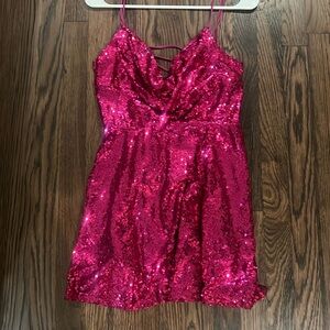 Lucy In the sky Party dress, Pink Cowl Neck